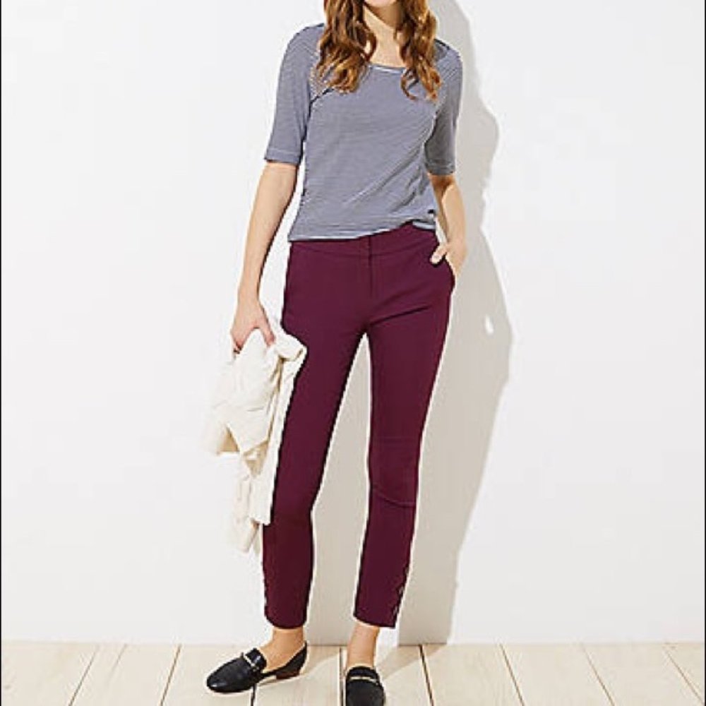 LOFT Julie Skinny Ankle Pants Burgundy Deep Wine